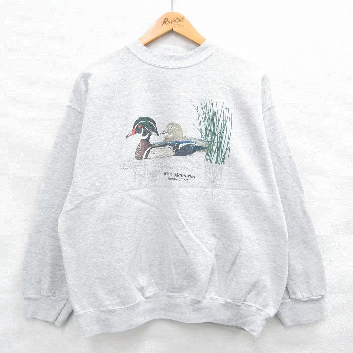 【30%OFF】XL/古着 長袖 スウェット メンズ 00s カモ クルーネック 薄グレー 霜降り 24aug30 中古 スエット トレーナー トップス 3OF