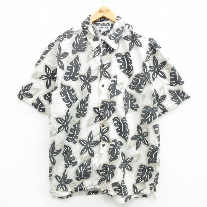 【30%OFF】L/古着 チェロキー 半袖 ハワイアン シャツ メンズ 00s 花 葉 コットン グレー他 24may20 中古 アロハ トップス 3OF