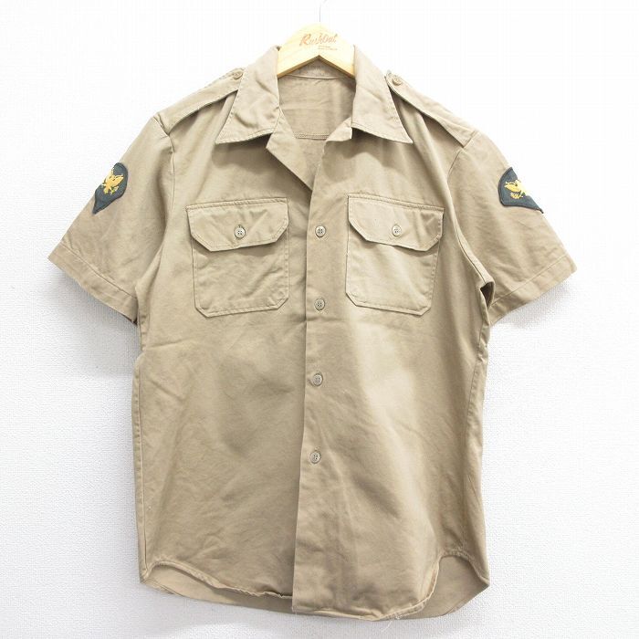【30%OFF】M/古着 半袖 ビンテージ ミリタリー シャツ メンズ 70s コットン 開襟 オープンカラー ベージュ カーキ 24may27 中古 トップ 3OF