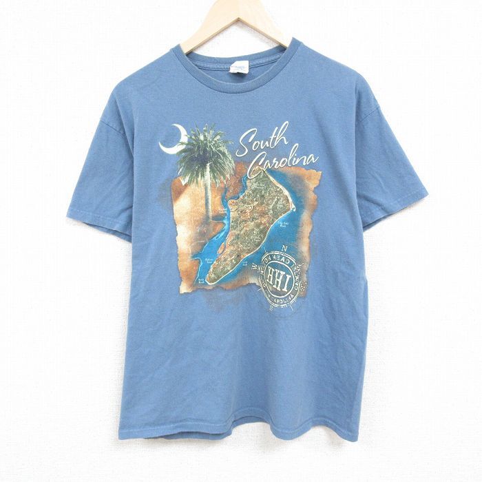 【30%OFF】XL/古着 半袖 Tシャツ メンズ サウスカロライナ コットン クルーネック 薄紺 ネイビー 24mar07 中古 3OF
