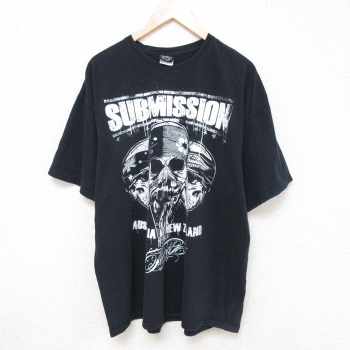 【50%OFF】XL/古着 半袖 Tシャツ メンズ SUBMISSION スカル 大きいサイズ コットン クルーネック 黒 ブラック 23jul04 中古 5OF
