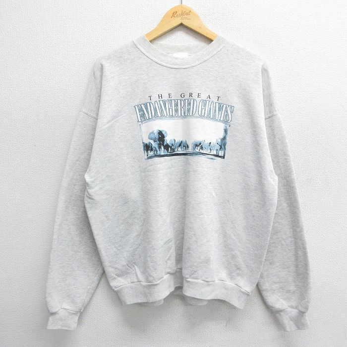 【30%OFF】XL/古着 長袖 スウェット メンズ 00s ゾウ クルーネック 薄グレー 霜降り 24aug31 中古 スエット トレーナー トップス 3OF