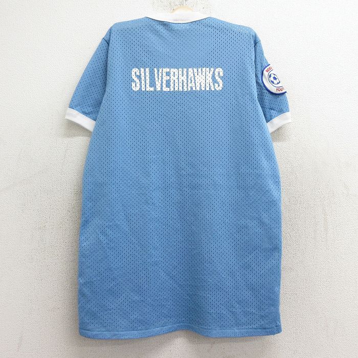 【30%OFF】古着 マジェステック 半袖 ビンテージ Tシャツ キッズ ボーイズ 子供服 80s シルバーホークス サッカー メッシュ地 Vネック 3OF