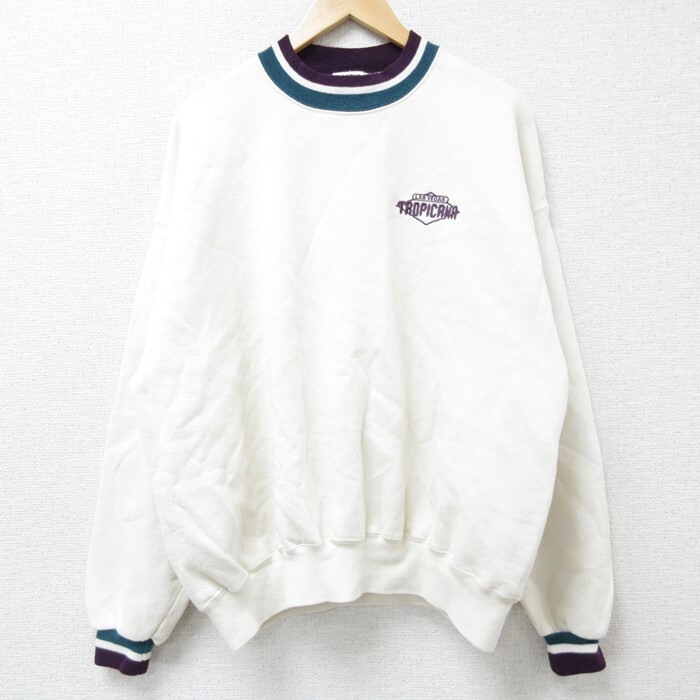 【30%OFF】XL/古着 ジャージーズ 長袖 スウェット メンズ 90s トロピカーナ ラスベガス クルーネック 白 ホワイト 24sep07 中古 スエッ 3OF