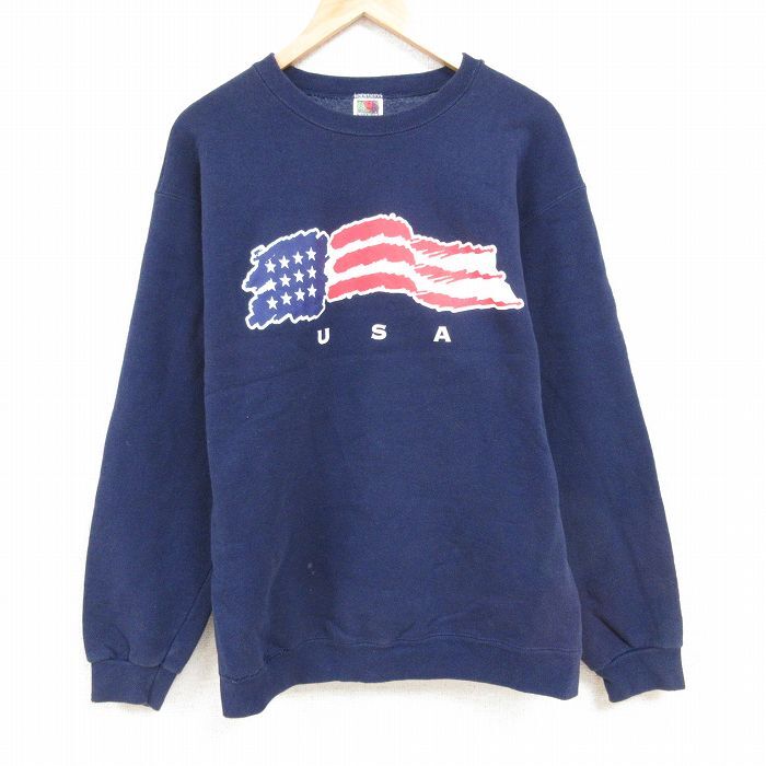 【30%OFF】L/古着 フルーツオブザルーム 長袖 スウェット メンズ 00s USAロゴ クルーネック 紺 ネイビー 23dec13 中古 スエット トレー 3OF
