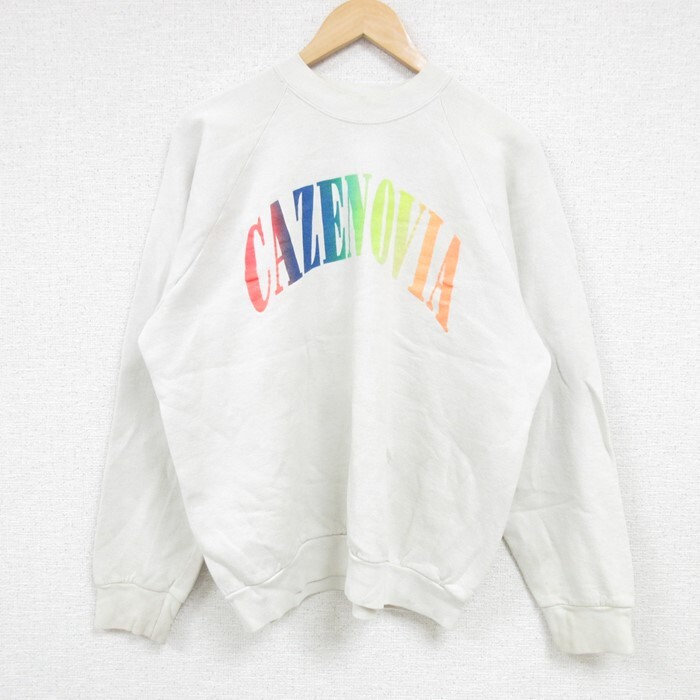 【30%OFF】L/古着 フルーツオブザルーム 長袖 スウェット メンズ 90s CAZENOVIA ラグラン クルーネック 白 ホワイト 24sep30 中古 スエ 3OF