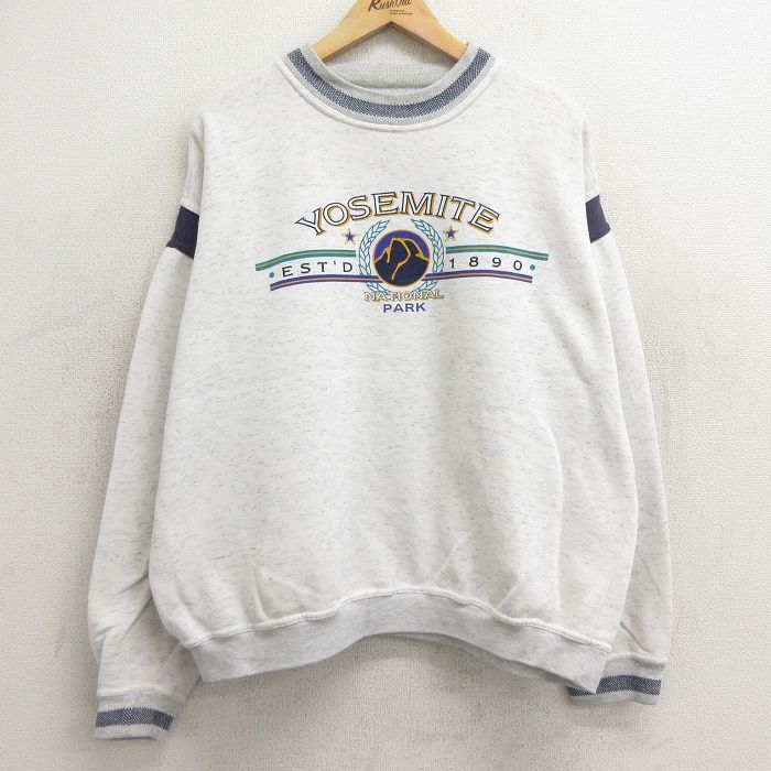 【30%OFF】XL/古着 長袖 スウェット メンズ 90s ヨセミテ クルーネック 薄グレー 霜降り他 24sep06 中古 スエット トレーナー トップス 3OF