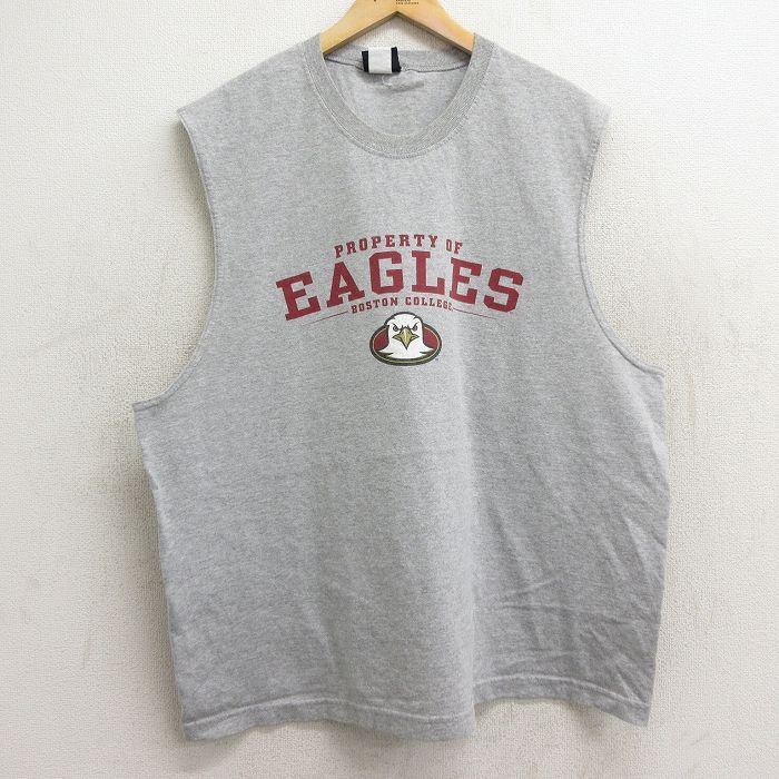 【30%OFF】XL/古着 ビンテージ ノースリーブ Tシャツ メンズ 00s ボストン カレッジ イーグルス 大きいサイズ クルーネック グレー 霜 3OF