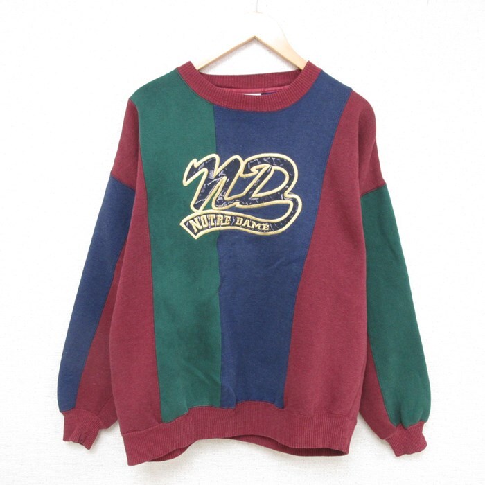 【30%OFF】XL/古着 長袖 スウェット メンズ 00s ノートルダム 刺繍 マルチカラー クルーネック エンジ他 23dec08 中古 スエット トレー 3OF
