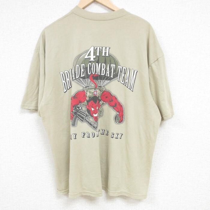 【30%OFF】XL/古着 半袖 Tシャツ メンズ ミリタリー 大きいサイズ クルーネック ベージュ カーキ 24mar19 中古 3OF