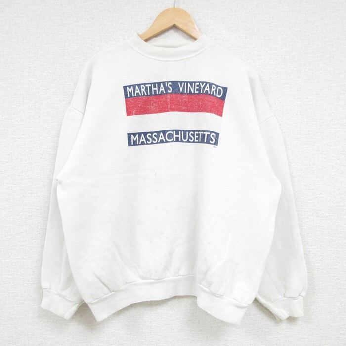 【30%OFF】XL/古着 TULTEX 長袖 スウェット メンズ 90s マサチューセッツ クルーネック 白 ホワイト 24sep20 中古 スエット トレーナー 3OF