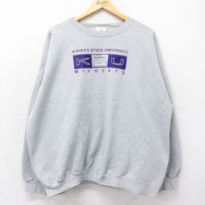 【30%OFF】XL/古着 長袖 スウェット メンズ 00s カンザス ワイルドキャッツ 刺繍 大きいサイズ クルーネック グレー 霜降り 24sep11 中 3OF