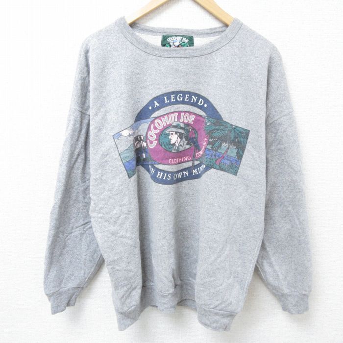 【30%OFF】XL/古着 長袖 スウェット メンズ 90s 男性 オウム クルーネック グレー 霜降り 24sep18 中古 スエット トレーナー トップス 3OF