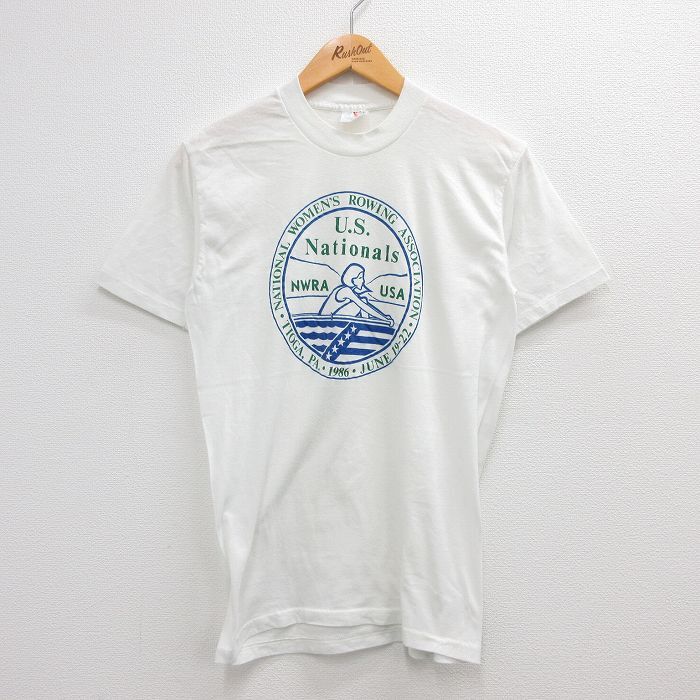 【50%OFF】XL/古着 半袖 ビンテージ Tシャツ メンズ 80s ボート USナショナルズ 女性 クルーネック 白 ホワイト 23jul11 中古 5OF