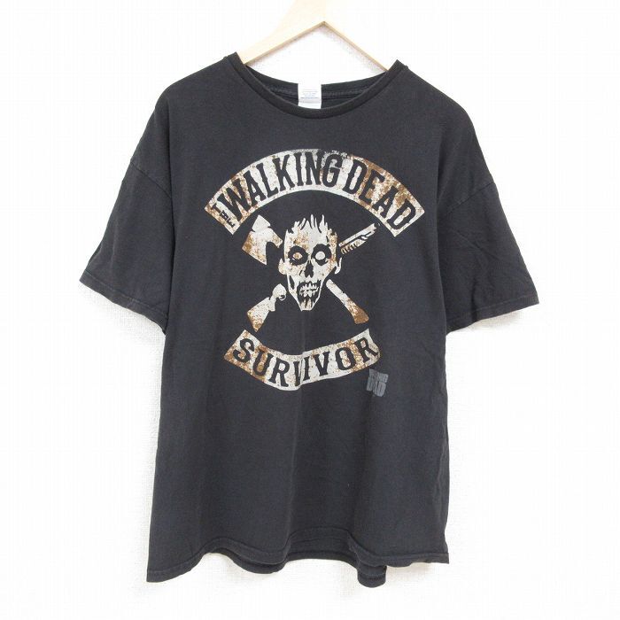 【30%OFF】XL/古着 半袖 Tシャツ メンズ 映画 ウォーキングデッド 大きいサイズ コットン クルーネック 黒 ブラック 24may21 中古 3OF
