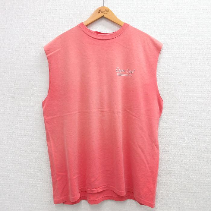 【30%OFF】XL/古着 ビンテージ ノースリーブ Tシャツ メンズ 90s ケープコッド 大きいサイズ コットン クルーネック ピンク系 24jul31 3OF