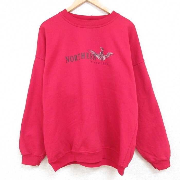 【30%OFF】XL/古着 長袖 スウェット メンズ 00s 鳥 大きいサイズ クルーネック エンジ 23dec12 中古 スエット トレーナー トップス 3OF