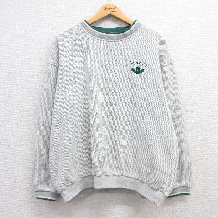 【50%OFF】XL/古着 長袖 スウェット メンズ 90s アイルランド 大きいサイズ クルーネック グレー 23sep12 中古 スエット トレーナー ト 5OF