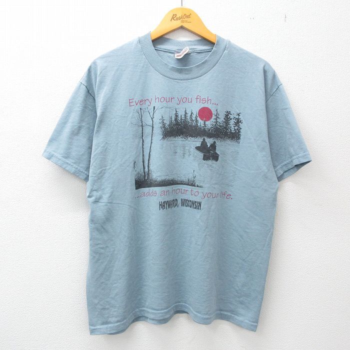 【50%OFF】XL/古着 ヘインズ 半袖 ビンテージ Tシャツ メンズ 00s 木 ボート life クルーネック 薄紺 ネイビー 23jun23 中古 5OF