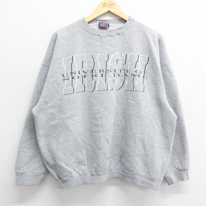 【50%OFF】XL/古着 長袖 スウェット メンズ 90s アイリッシュ ノートルダム 大学 大きいサイズ クルーネック グレー 霜降り 23sep09 中 5OF