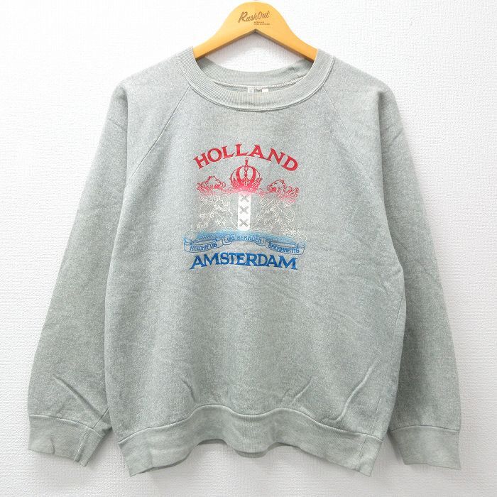 【50%OFF】L/古着 長袖 スウェット メンズ 80s オランダ アムステルダム ラグラン クルーネック グレー 霜降り 23sep16 中古 スエット 5OF