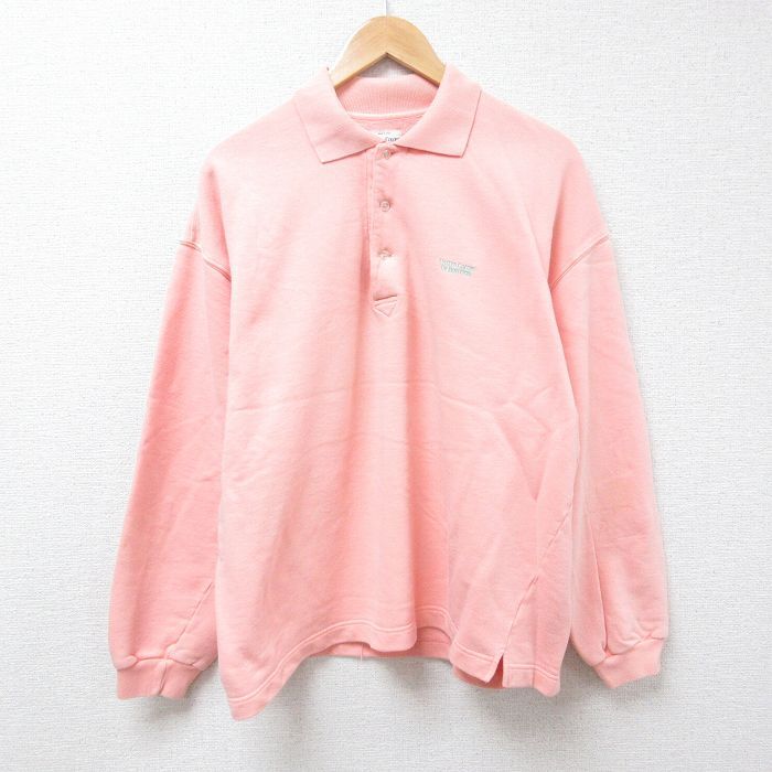 【30%OFF】XL/古着 ベネトン 長袖 スウェット メンズ 90s ワンポイントロゴ 大きいサイズ コットン 襟付き 薄ピンク 24may18 中古 スエ 3OF