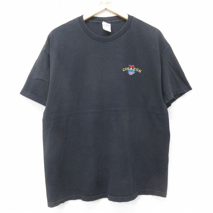 【30%OFF】XL/古着 半袖 ビンテージ Tシャツ メンズ 00s コラソン テキーラ 酒 コットン クルーネック 黒 ブラック 24feb10 中古 3OF