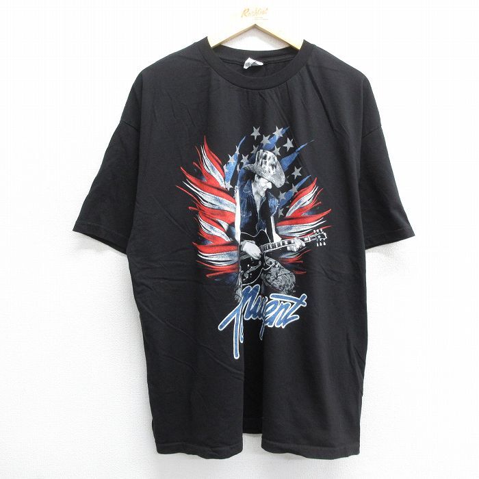 【30%OFF】XL/古着 半袖 ロック バンド Tシャツ メンズ テッドニュージェント 大きいサイズ コットン クルーネック 黒 ブラック 24jul2 3OF