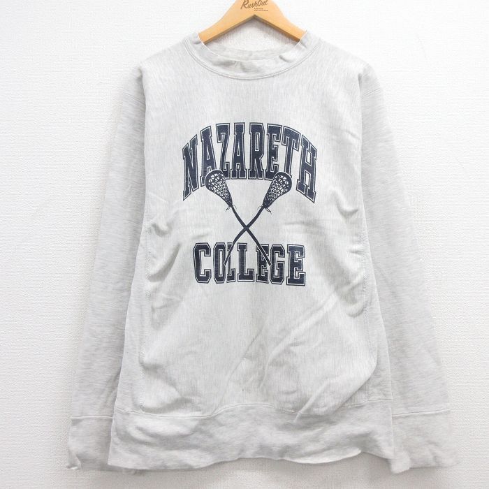 【30%OFF】L/古着 MVスポーツ 長袖 スウェット メンズ 00s ナザレス カレッジ クルーネック 薄グレー 霜降り 24sep02 中古 スエット ト 3OF