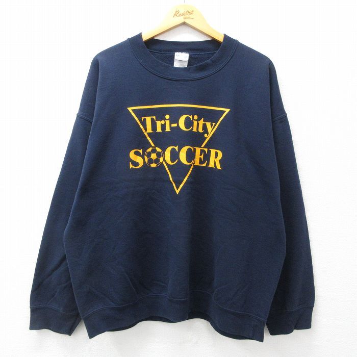 【30%OFF】XL/古着 長袖 スウェット メンズ 00s サッカー 大きいサイズ クルーネック 紺 ネイビー 24aug28 中古 スエット トレーナー 3OF