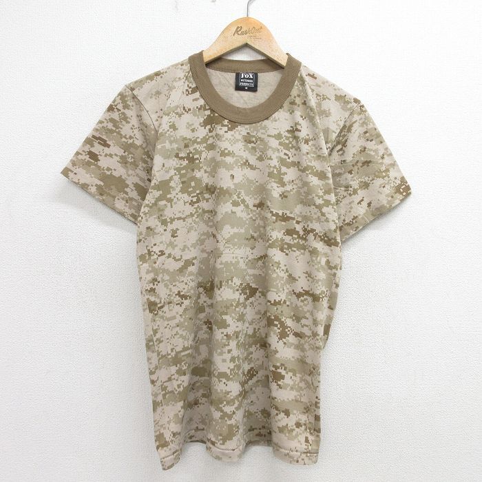 【30%OFF】M/古着 半袖 ビンテージ Tシャツ メンズ 90s デジタルカモ クルーネック ベージュ系 カーキ 迷彩 24jun14 中古 3OF