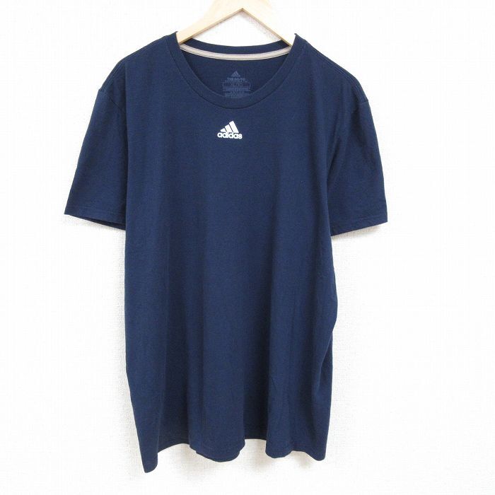 【30%OFF】XL/古着 アディダス adidas 半袖 ブランド Tシャツ メンズ ワンポイントロゴ 大きいサイズ クルーネック 紺 ネイビー 24mar2 3OF