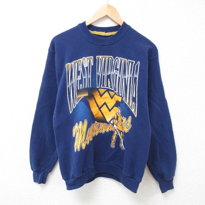 【30%OFF】XL/古着 長袖 スウェット メンズ 90s ウェストバージニア クルーネック 紺 ネイビー 24jan15 中古 スエット トレーナー トッ 3OF