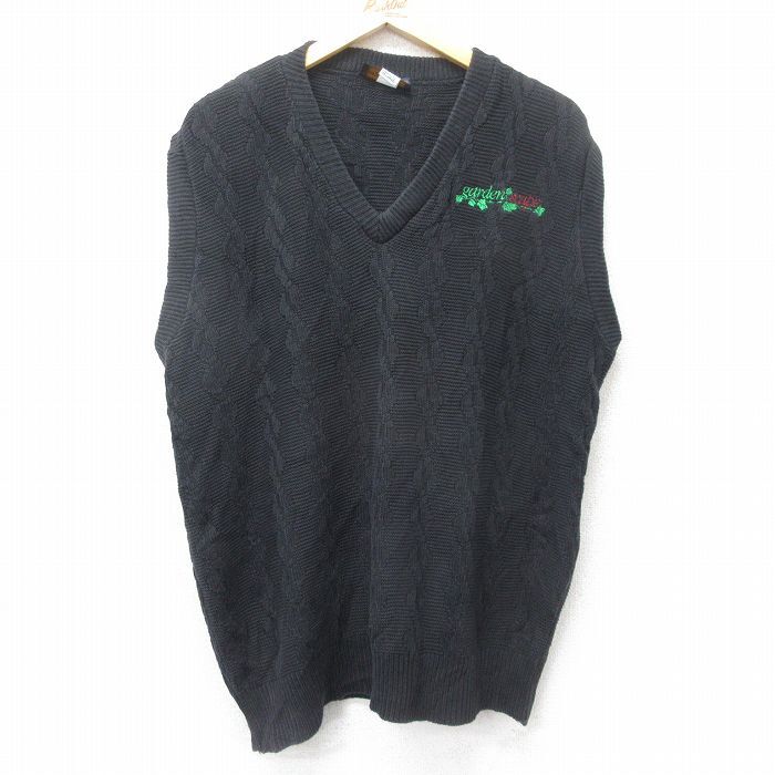 【30%OFF】L/古着 ニット ベスト メンズ 90s garden コットン Vネック 黒 ブラック 24sep26 中古 トップス 3OF