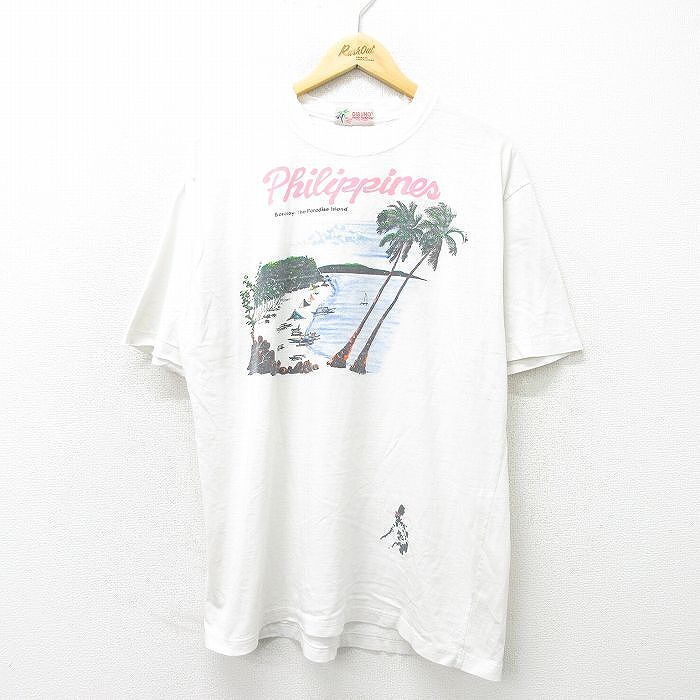 【50%OFF】XL/古着 半袖 ビンテージ Tシャツ メンズ 90s フィリピン ハンドペイント 大きいサイズ クルーネック 白 ホワイト 23jun22 5OF