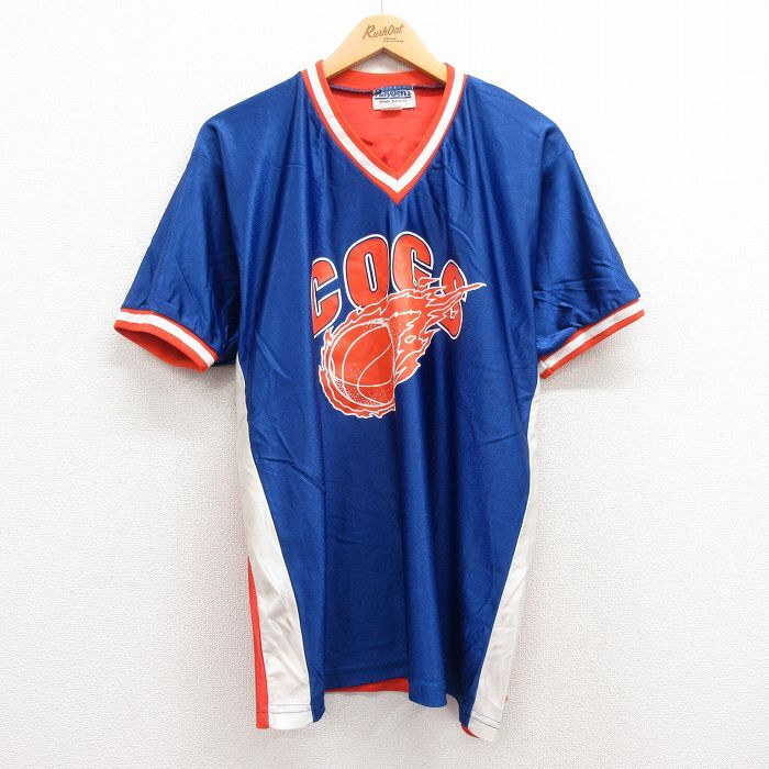 【30%OFF】XL/古着 半袖 ビンテージ Tシャツ メンズ 90s COGS バスケットボール Vネック 青他 ブルー 24may13 中古 3OF