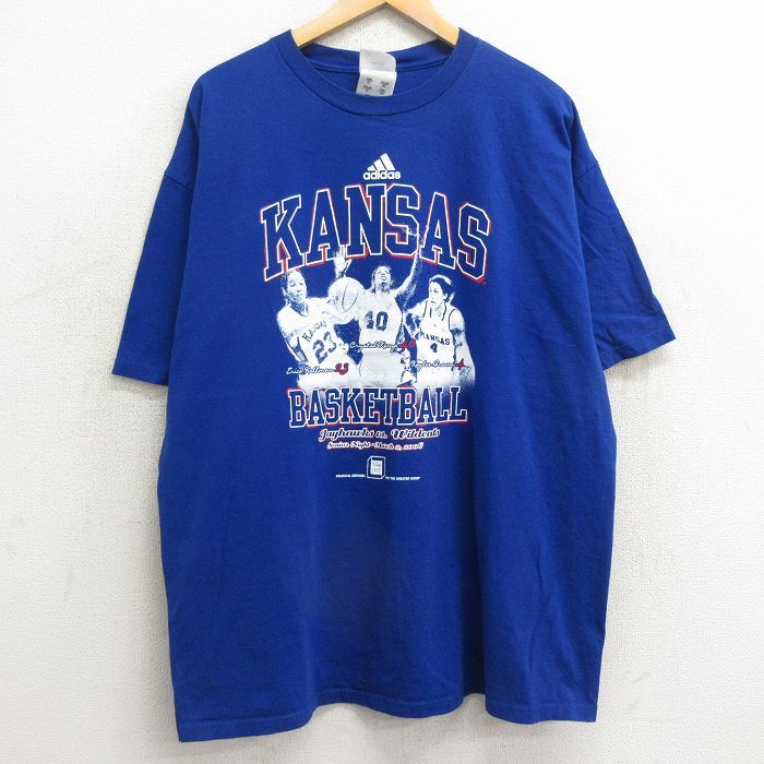 【30%OFF】XL/古着 アディダス adidas 半袖 ビンテージ Tシャツ メンズ 00s ビッグロゴ バスケットボール カンザスジェイホークス 大き 3OF