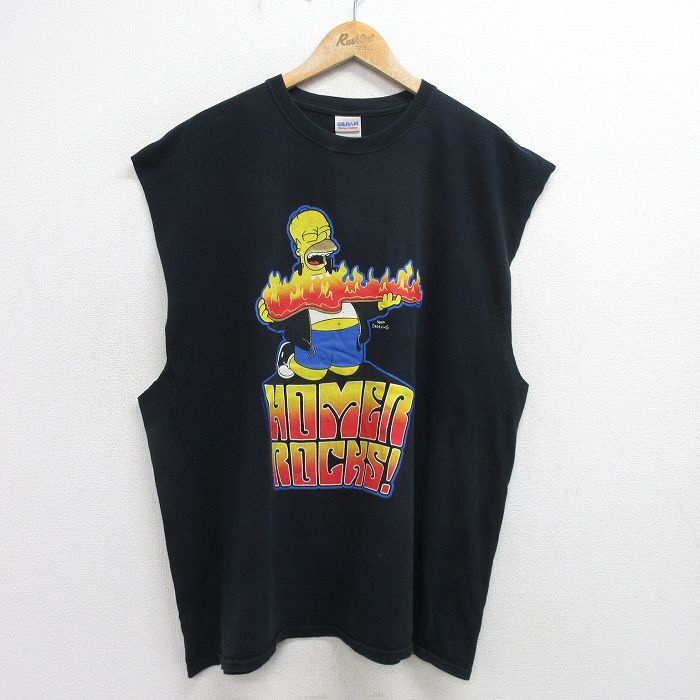 【30%OFF】XL/古着 ノースリーブ ビンテージ Tシャツ メンズ 00s シンプソンズ ホーマー 大きいサイズ コットン クルーネック 黒 ブラ 3OF