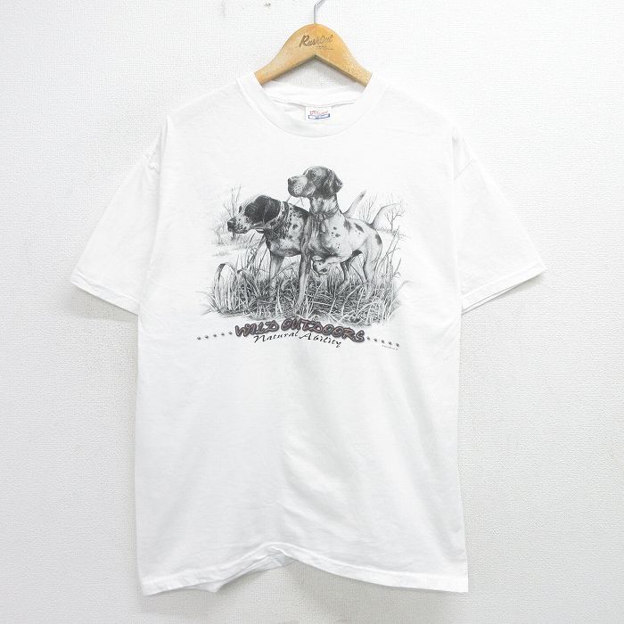 【30%OFF】XL/古着 ヘインズ 半袖 ビンテージ Tシャツ メンズ 00s 犬 コットン クルーネック 白 ホワイト 24may16 中古 3OF