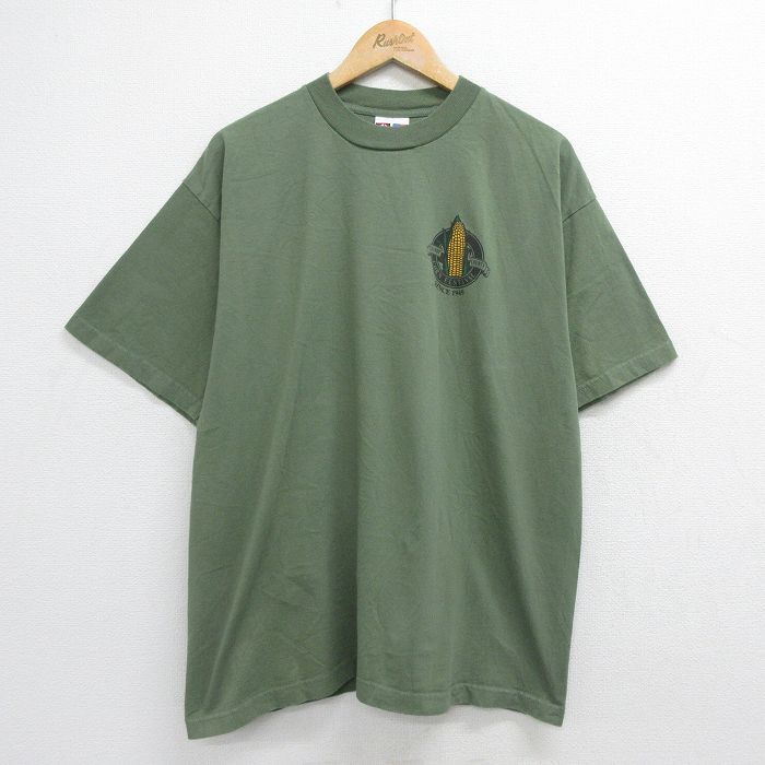 【50%OFF】XL/古着 半袖 ビンテージ Tシャツ メンズ 00s トウモロコシ コットン クルーネック 緑 グリーン 23sep02 中古 5OF