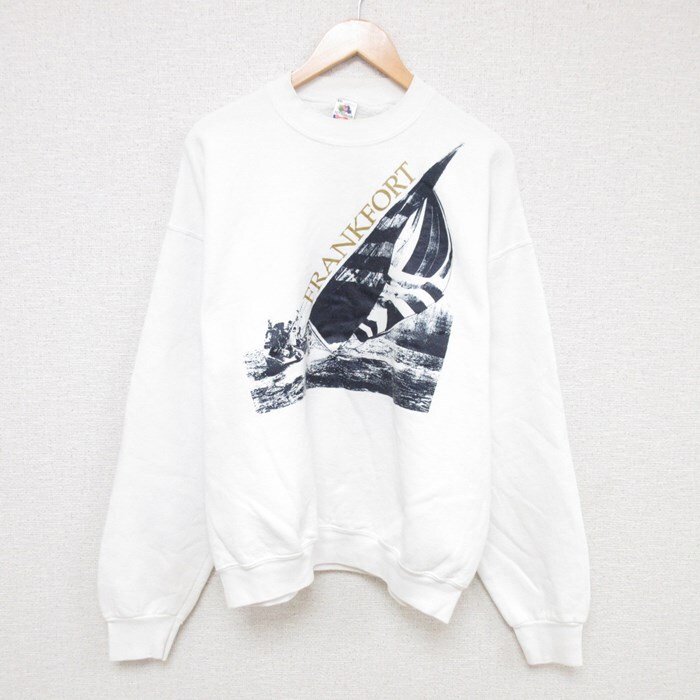 【30%OFF】XL/古着 フルーツオブザルーム 長袖 スウェット メンズ 90s フランクフォート ヨット クルーネック 白 ホワイト 23dec08 中 3OF