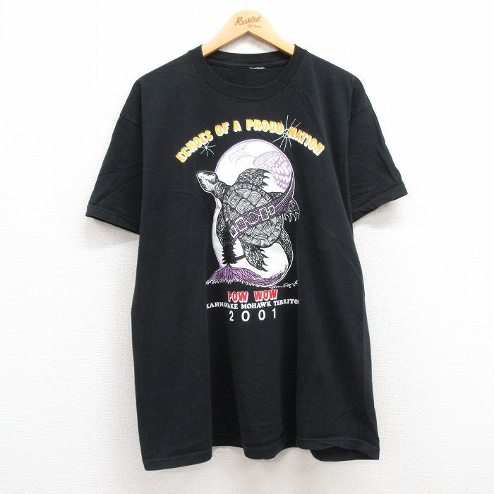 【50%OFF】XL/古着 半袖 ビンテージ Tシャツ メンズ 00s カメ ワシ 大きいサイズ クルーネック 黒 ブラック 23sep13 中古 5OF