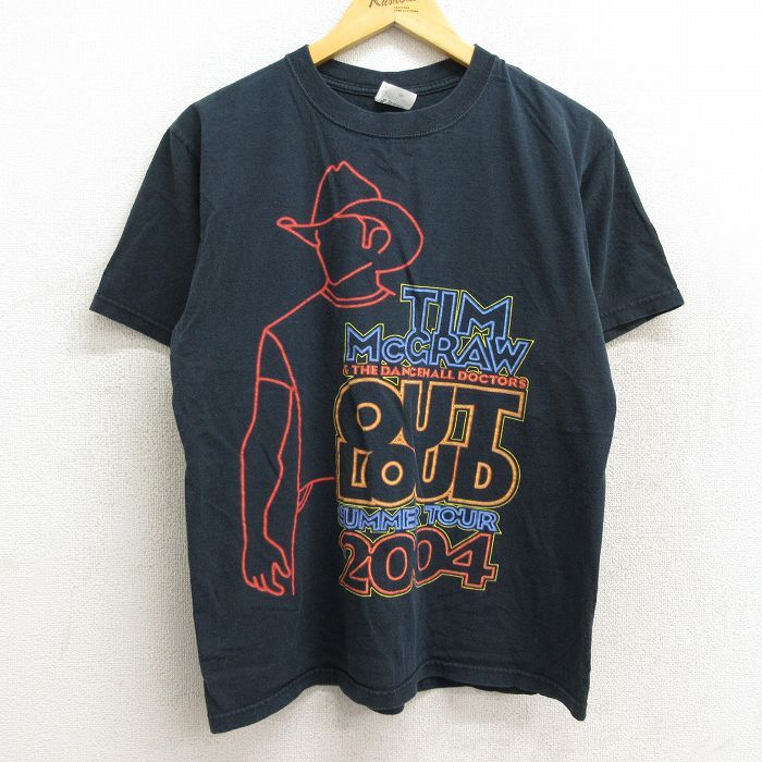 【50%OFF】L/古着 半袖 ビンテージ ロック バンド Tシャツ メンズ 00s ティムマグロウ コットン クルーネック 紺 ネイビー 23apr08 中 5OF