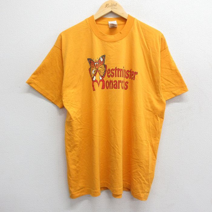 【30%OFF】XL/古着 フルーツオブザルーム 半袖 ビンテージ Tシャツ メンズ 90s estminster チョウ クルーネック 黄 イエロー 24aug22 3OF