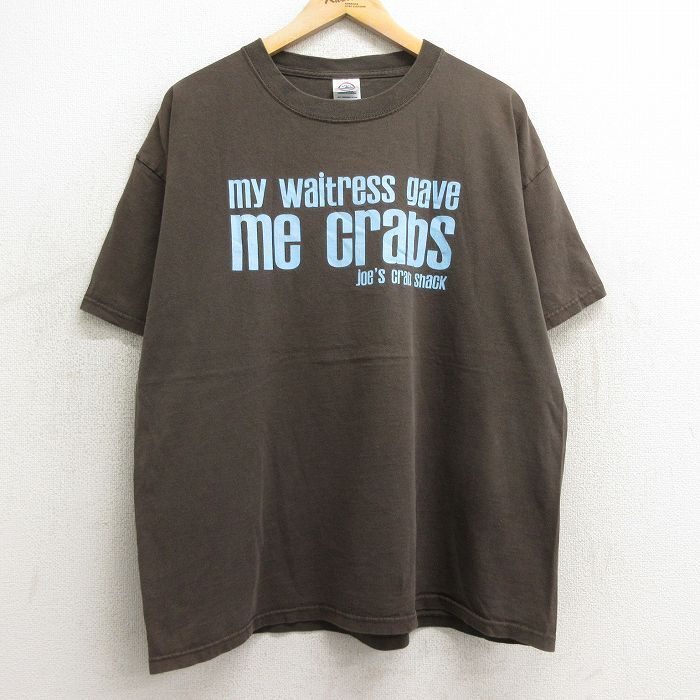 【30%OFF】XL/古着 半袖 ビンテージ Tシャツ メンズ 00s me crabs 大きいサイズ コットン クルーネック 茶 ブラウン 24may31 中古 3OF