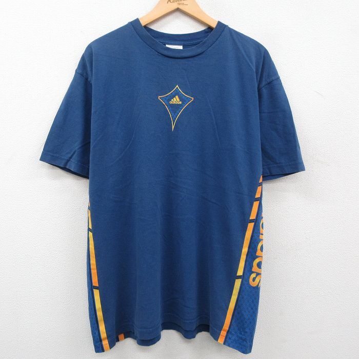 【50%OFF】XL/古着 アディダス adidas 半袖 ビンテージ Tシャツ メンズ 00s　ビッグロゴ コットン クルーネック 青 ブルー 23jul18 中 5OF