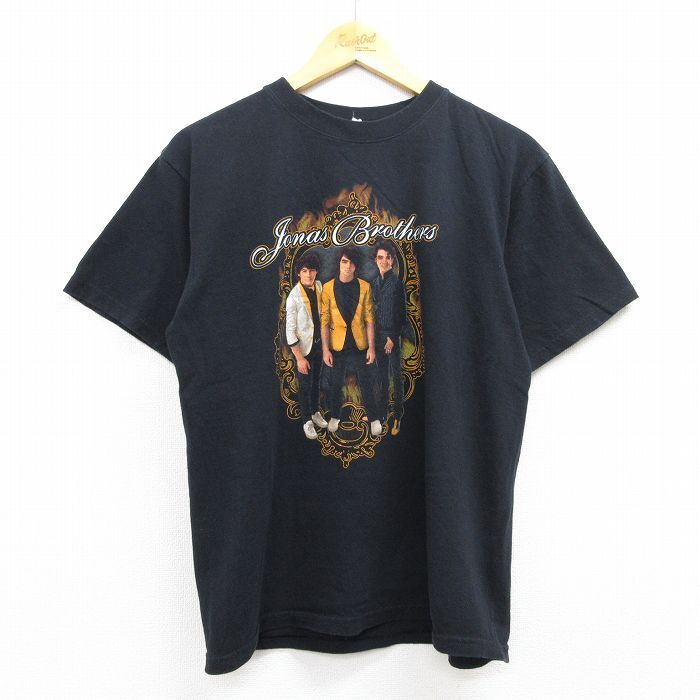 【50%OFF】M/古着 半袖 ビンテージ ロック バンド Tシャツ メンズ 00s ジョナスブラザーズ コットン クルーネック 黒 ブラック 22may10 5OF