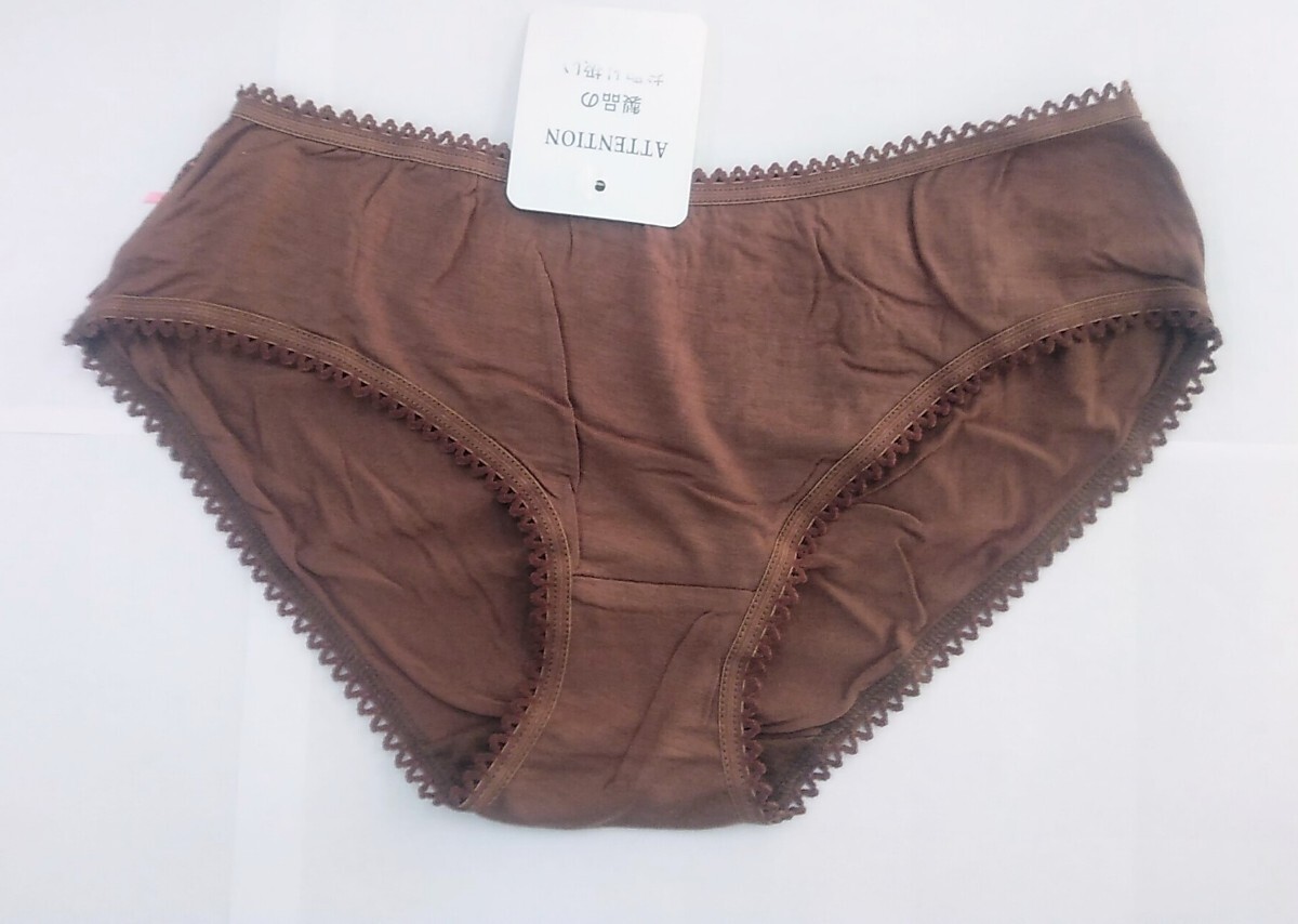 新品 送料無料 ショーツ レディース M サイズ 茶 細リボン No.434