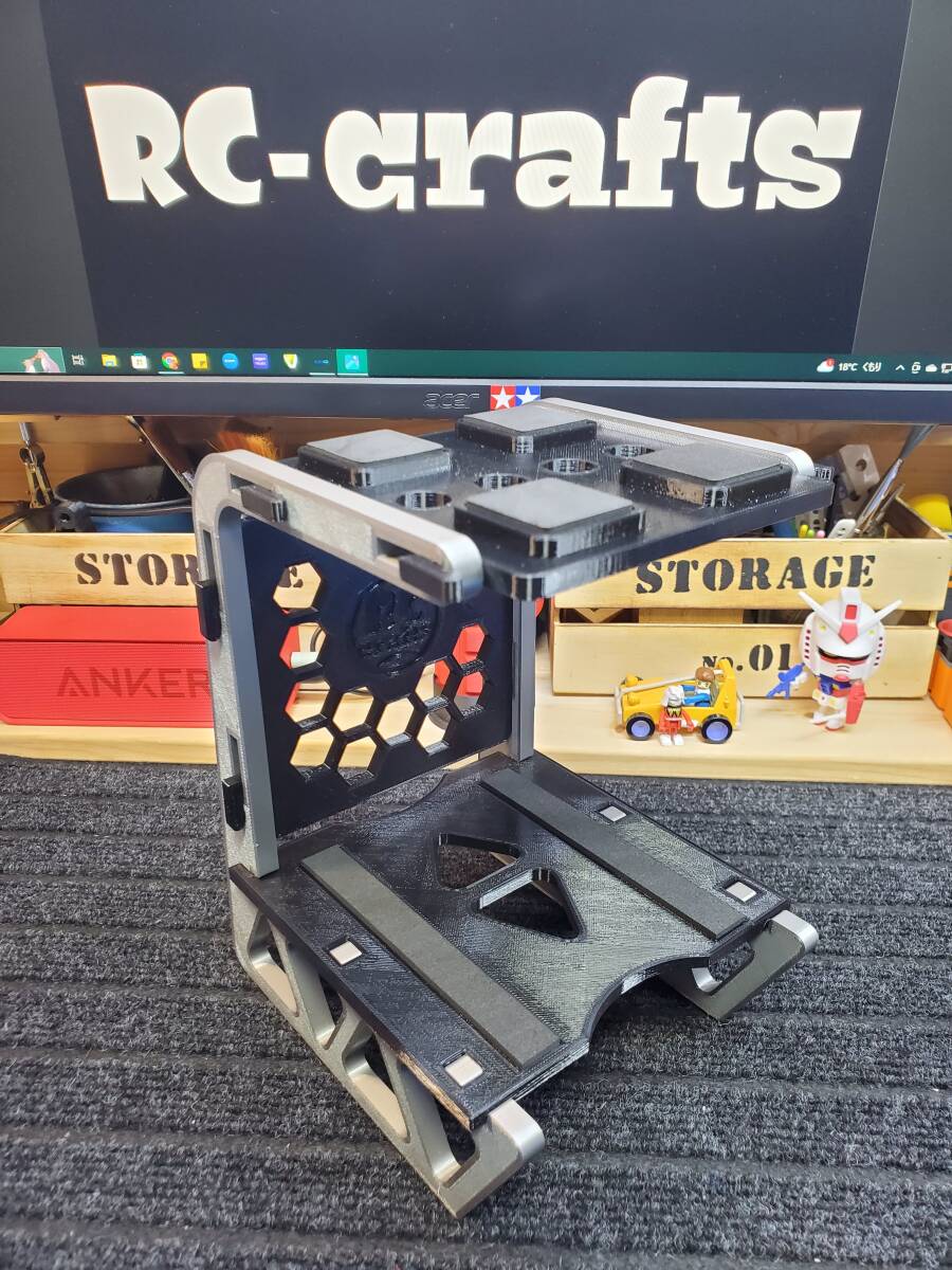 RCスタンド　シルバー/ブラック　BIGサイズ　1/10　バギー等２段重ね　サーキットやレースのピットに！