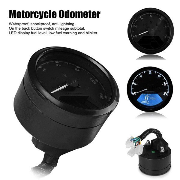  for motorcycle multifunction digital speed meter tachometer LCD monitor fuel total mileage gear display with function 12000RPM analogue tachometer 